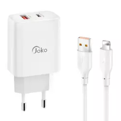 Kucni punjac KONFULON Joko JK87 PD 30W/ USB Q.30W sa kablom USB na iPhone Lightning beli 1m