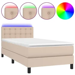 Vidaxl Box spring postelja z vzmetnico LED kapučino 90x200 cm