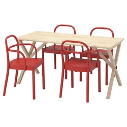 IKEA PS 2026 / STOCKHOLM 2025 Sto i 4 stolice, borovina/crvena, 156x75 cm