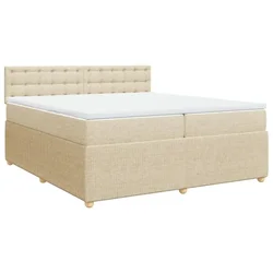 Vidaxl Box spring postelja z vzmetnico krem 200x200 cm blago