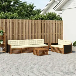 Set vanjskih sofa s jastukom 7 pcs Prirodna i krem Poliester