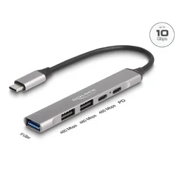 USB HUB DELOCK, USB-C na 2 USB-A 2.0, 1 USB-A 3.2 Gen 2, 1 USB-C 2.0, 1 USB-C 3.2 Gen 2