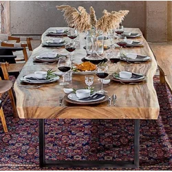 Casa Padrino luxury dining table natural/black 400 x 100-120 x H. 76 cm - Rectangular kitchen table with solid wood table top - Dining room furniture - Luxury furniture - Luxury furnishings