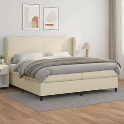 Greatstore Box spring postelja z vzmetnico krem 200x200 cm umetno usnje