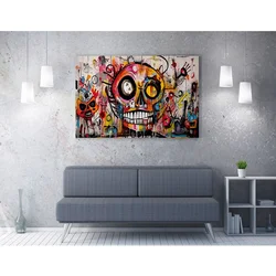 WallXpert slika na platnu WY389, šarena grafiti lobanja sa apstraktnim figurama, 50 x 70 cm