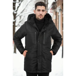 95968 Dewberry Hooded Coat Parka with Fleece Inside-BLACK