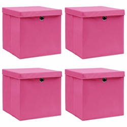 Kutije za pohranu s poklopcima 4 kom roze 32x32x32 cm tkanina