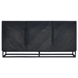 Casa Padrino luxury solid wood sideboard black 160 x 43 x H. 80 cm - Rustic oak cabinet with 3 doors - Rustic solid wood dining room furniture - Luxury dining room furniture