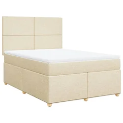 Vidaxl Box spring postelja z vzmetnico krem 140x190 cm blago