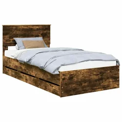 Vidaxl Konstrukcija postelje s predalom Dimljeni oreh 100 x 200 cm