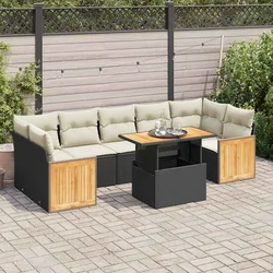 8-dijelni set vrtnih sofa od poliratana s jastucima crni bagrem