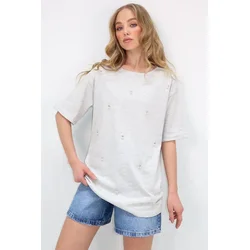 Trend Alacati Stili Ženska majica Alc-X11964, Okrugli izrez, Svetlosiva