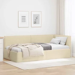 vidaXL Kotna postelja z vzglavjem krema 90 x 200 cm blago