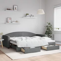 vidaXL Izvlečna dnevna postelja s predali temno siva 90x200 cm blago