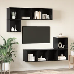 Set TV komoda Zidne 4 pcs Crni hrast Konstruirano drvo