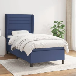Vidaxl Box spring postelja z vzmetnico modra 90x190 cm blago
