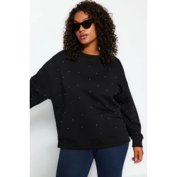 Trendyol Curve Black Thick Staple Detailed Knitted Sweatshirt