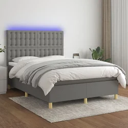 shumee Box spring postelja z vzmetnico LED temno siva 140x200 cm blago