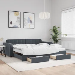 Vidaxl Izvlečna dnevna postelja s predali temno siva 100x200 cm žamet
