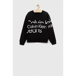 Otroška bombažna mikica Calvin Klein Jeans črna barva