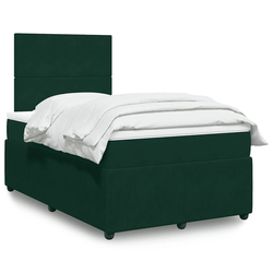 vidaXL Box spring postelja z vzmetnico temno zelena 120x200 cm žamet