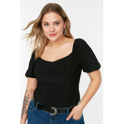 Trendyol Curve Black Heart Neck Balloon Sleeve Knitted Blouse