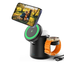Bezicni punjac 3u1 za Iphone,AirPods,Apple watch S7 crni
