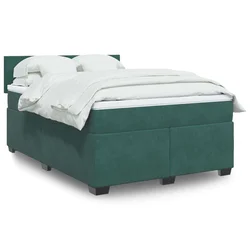 vidaXL Box spring postelja z vzmetnico temno zelena 160x200 cm žamet