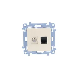 Simon 10 antenska + računalniška vtičnica tip F + RJ45 kat. 5e kremna CASFRJ455.01/41
