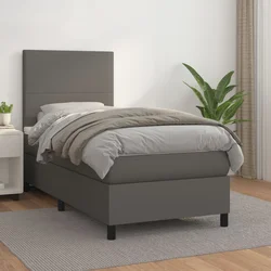 Box spring postelja z vzmetnico siva 80x200 cm umetno usnje