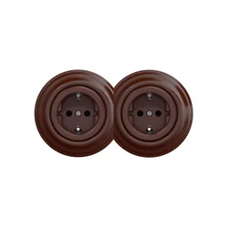 Reblig - Dupla retro kućna utičnica sa okvirom SCHUKO 230V braon