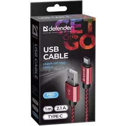 USB type-c kabl Defender USB08-03T USB 20.0 Red 1m 2.1A