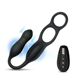 Jock Hyper Thrusting & Vibrating Anal Plug with C-Ring Black