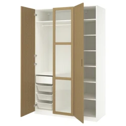PAX / TONSTAD Kombinacija garderobera, bela/hrastov furnir staklo, 150x60x236 cm