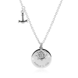 925 srebrna ogrlica - sidro, brodsko kormilo, sjajni krug sa natpisom I refuse to sink