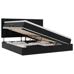 Krevet s od storage s uzglavljem Crna 200 x 200 cm Lažna koža