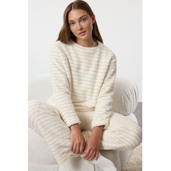 Trendyol Ecru Striped Wellsoft Knitted Pajama Set