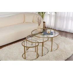 Hanah Home Klub sto-set Aurum, 42x35x42cm, 60x39x60cm, 80x43x80cm, 3 komada, Zlatne boje