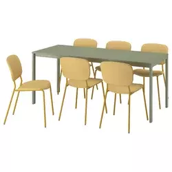 VIHALS / VIHALS Sto i 6 stolica, zelena/žuta Tibbleby žuta, 120/180x74 cm