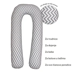 NEWFORM Jastuk za trudnice i dojenje FAMILY Zig Zag, 300cm, Belo-sivi