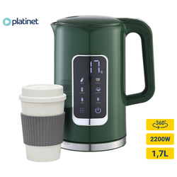 Platinet PEKR723 grelnik vode, 1,7 l, Keep Warm, zelen + skodelica