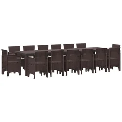 Vidaxl Komplet za jedilnico v vrtu 15 szt. Rjava Polt rattan