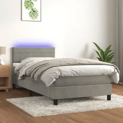 Krevet box spring s madracem LED svjetlosivi 90x190 cm baršun