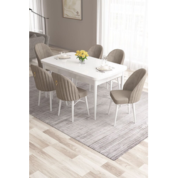 Hanah Home Set Trpezarijski sto i 6 stolica Roz, Bež-beli