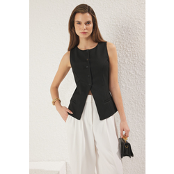 Trendyol Black Fleto Pocket Detailed Buttoned Regular Knitted Vest