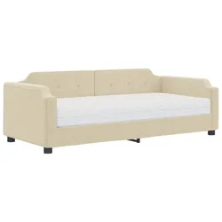 Vidaxl Dnevna postelja z vzmetnico krem 90x200 cm blago