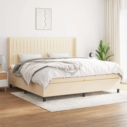 Vidaxl Box spring postelja z vzmetnico krem 200x200 cm blago