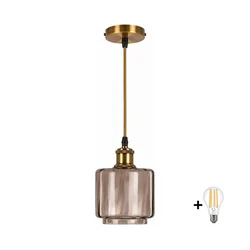 BRILAGI-LED Luster na sajli RETRO GLASS 1xE27/60W/230V O 15 cm zlatna/dimljeno bež