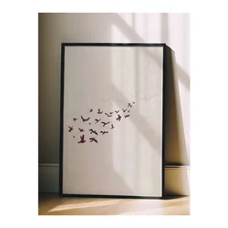 WallXpert uramljena slika 115204, jato bordo ptica na svetlobež pozadini, 50 x 70 cm, crni ram