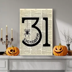 WallXpert slika na platnu 70100HALC-006, broj 31 i natpis October sa paukom na novinskoj pozadini, 70 x 100 cm